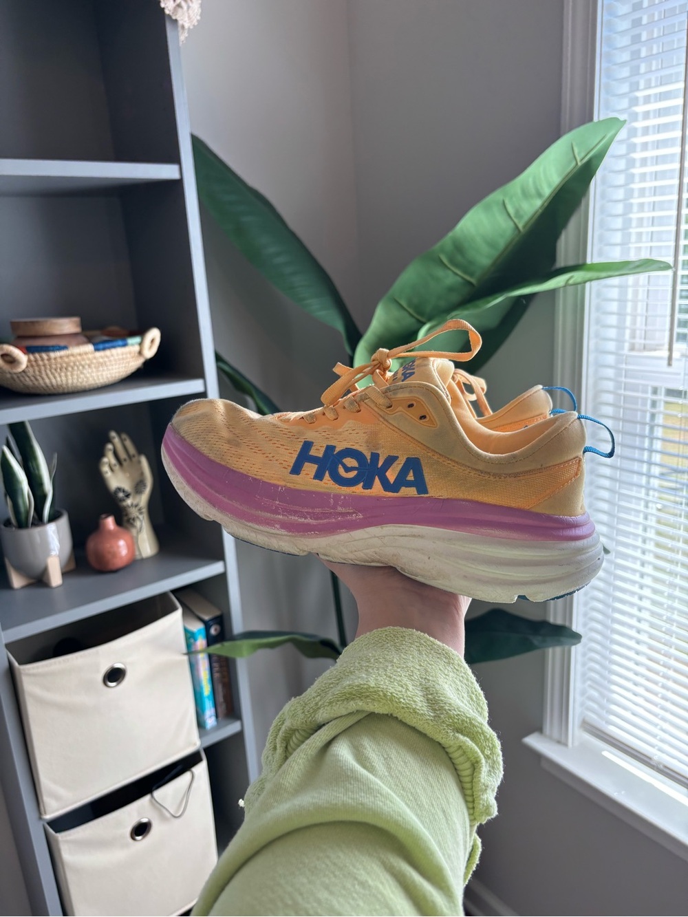 hoka bondi 8 running shoes for men purple & orange